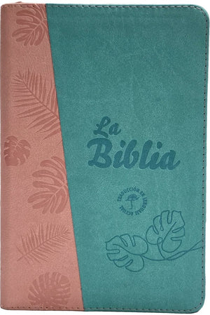 Biblia TLA Mediana Letra Grande Símil Piel Verde Menta Rosa Hojas