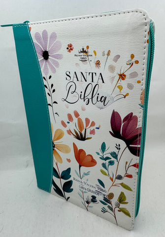 Image of Biblia RVR 1960 Letra GrandeTamaño Manual Jardín Turquesa Cierre Índice Símil Piel
