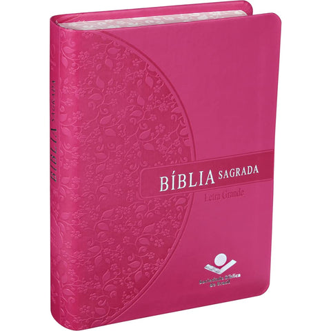 Image of Biblia Em Portugués RA045LG Tapa Imitación Cuero Rosa Oscuro Canto Florales