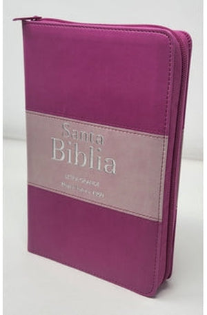 Biblia RVR 1960 Letra Grande Tamaño Manual Tricolor Fucsia Palo Rosa Fucsia con Cierre con Índice