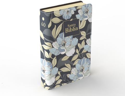 Image of Biblia RVR 1960 Letra Grande Tamaño Manual Símil Piel Flores Azul Oscuro