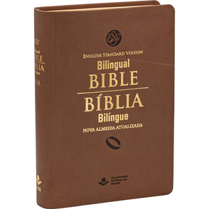 Biblia Em Portugués NAA ESV 65 Tapa Imitación Cuero Marrón Canto Dorado
