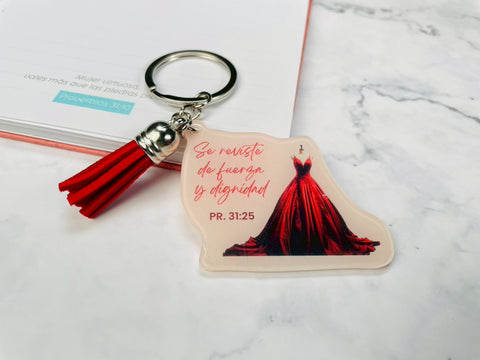 Image of Llavero Acrílico con Tassel. Se Reviste de Fuerza y Dignidad