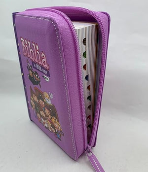 Biblia RVR 1960 para Niños mi Gran Viaje Lila Símil Piel con Índice y Cierre