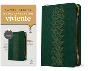 Biblia NTV Ultrafina con Filament Verde Esmeralda Símil Piel con Cierre