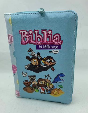 Image of Biblia RVR 1960 para Niños mi Gran Viaje Turquesa Símil Piel con Índice y Cierre