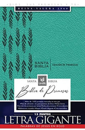 Biblia RVR 1960 de Promesas Letra Gigante Símil Piel Turquesa con Cierre