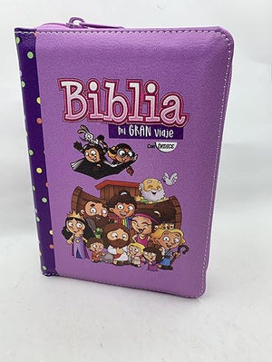 Biblia RVR 1960 para Niños mi Gran Viaje Lila Símil Piel con Índice y Cierre