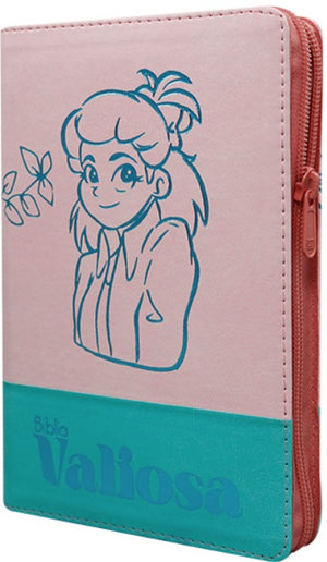 Biblia TLA Valiosa Mediana Letra Grande Símil Piel Rosa Verde