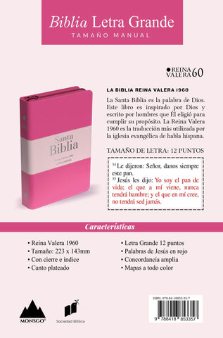 Image of Biblia RVR 1960 Letra Grande Tamaño Manual Tricolor Fucsia Palo Rosa Fucsia con Cierre e Índice