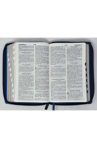 Image of Biblia RVR 1960 Letra Grande Tamaño Manual Tricolor Azúl Crema Azúl Marino con Cierre con Índice