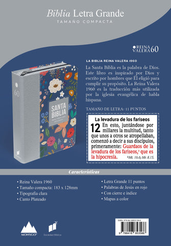 Image of Biblia RVR 1960 Compacta Letra Grande 11 puntos Símil Piel plomo con Cierre y Índice