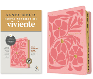 Biblia NTV Ultrafina  Letra Grande con Filament Símil Piel Flores Rosa Índice Letra Roja