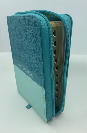 Biblia RVR 1960 Compacta Duotono Turquesa con Índice y Cierre
