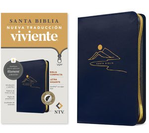 Biblia NTV Compacta Letra Gigante de Zíper con Filament SentiPiel Azul Índice Letra Roja
