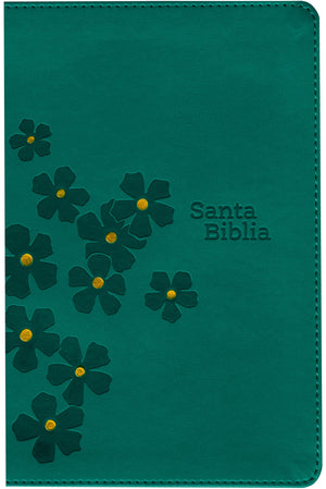 Biblia NTV Compacta Letra Gigante con Filament SentiPiel Turquesa Floral Letra Roja