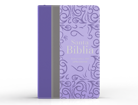 Image of Biblia RVR 1960 Letra Grande Tamaño Manual Tricolor Púrpura Gris Lila con Cierre e Índice