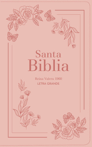 Image of Biblia RVR 1960 Letra Grande Tamaño Manual Símil Piel Flores Rosa con Cierre e Índice