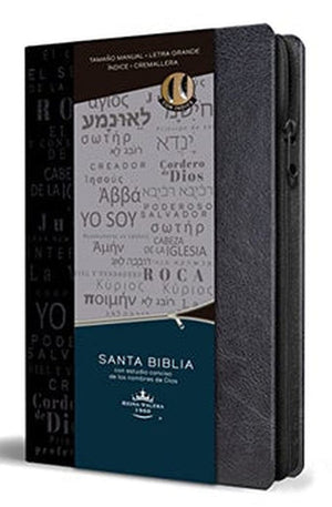 Biblia RVR 1960 Letra Grande Tamaño Manual Nombres de Dios Negro con Índice y Cierre