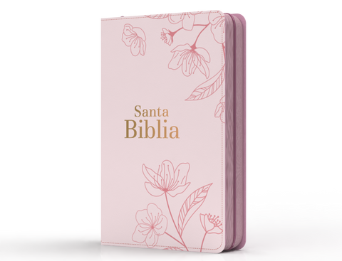 Image of Biblia RVR 1960 Letra Grande Tamaño Manual Flores Rosa Claro con Cierre e Índice