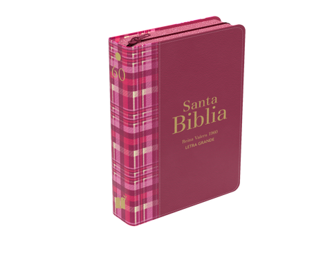 Image of Biblia RVR 1960 Compacta Letra Grande 11 puntos Símil Piel Cuadros Fucsia Oscuro con Cierre e Índice