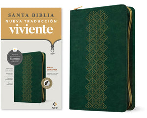 Biblia NTV Ultrafina con Filament Verde Esmeralda Símil Piel con Índice con Cierre