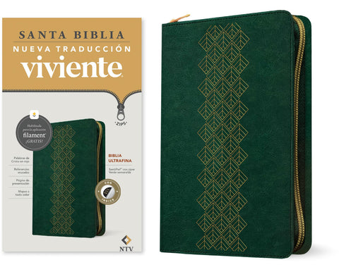 Image of Biblia NTV Ultrafina con Filament Verde Esmeralda Símil Piel con Índice con Cierre