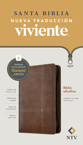 Image of Biblia NTV Ultrafina con Filament Símil Piel Café Rústico Cierre