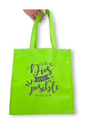 Bolsa Tote Bag Verde con Dios Todo es Posible