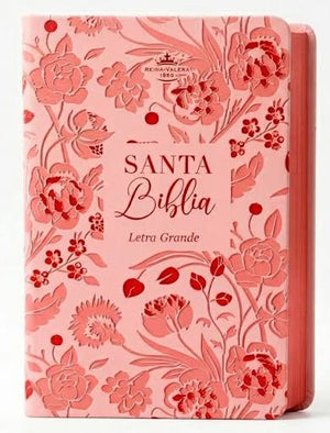 Biblia RVR 1960 Tamaño Manual Letra Grande 12 pt SÍmil Piel Rosa Café Filigranas Primaverales con Cierre e Índice Excelencia
