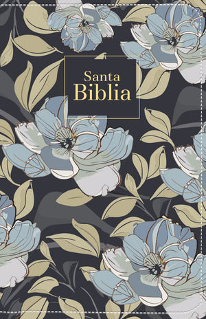 Biblia RVR 1960 Letra Grande Tamaño Manual Símil Piel Flores Azul Oscuro