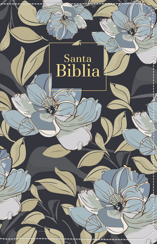Image of Biblia RVR 1960 Letra Grande Tamaño Manual Símil Piel Flores Azul Oscuro