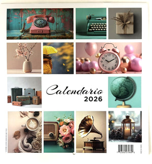 Calendario Vintage 2026 Flores azules y blancas