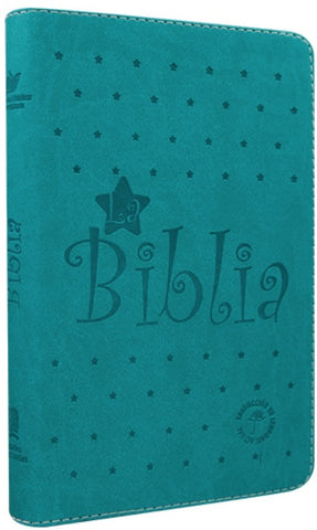 Image of Biblia TLA Mediana Letra Grande Símil Piel Verde Aguamarina Estrellas