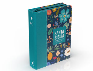 Biblia RVR 1960 Compacta Letra Grande 11 puntos Símil Piel Verde Turquesa con Cierre y Índice