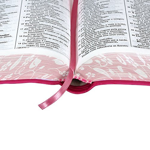 Image of Biblia Em Portugués RA045LG Tapa Imitación Cuero Rosa Oscuro Canto Florales
