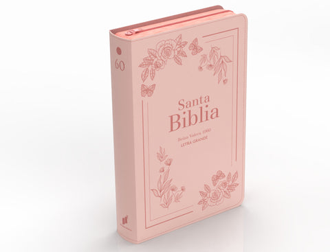 Image of Biblia RVR 1960 Letra Grande Tamaño Manual Símil Piel Flores Rosa con Cierre e Índice