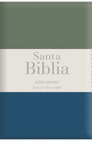 Image of Biblia RVR 1960 Letra Grande Tamaño Manual Tricolor Gris Crema Azúl con Cierre con Índice