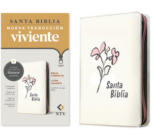 Biblia NTV Compacta Letra Gigante de Zíper con Filament SentiPiel Beige Letra Roja
