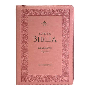 Biblia RVR 1960 Letra Gigante Símil Piel Rosa Flores con Índice y Cierre
