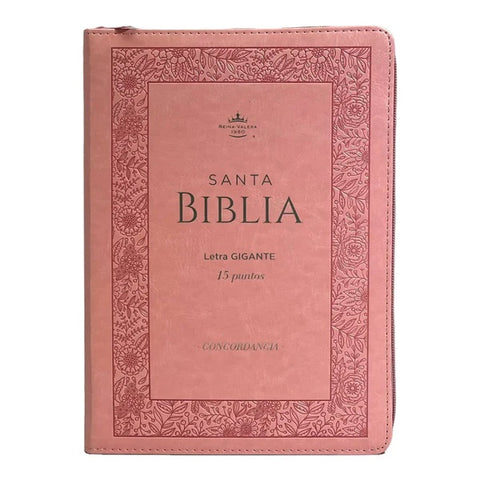 Image of Biblia RVR 1960 Letra Gigante Símil Piel Rosa Flores con Índice y Cierre