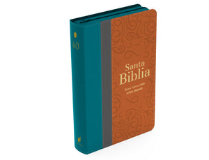 Biblia RVR 1960 Letra Grande Tamaño Manual Tricolor Cian Oscuro Gris Marrón con Cierre e Índice