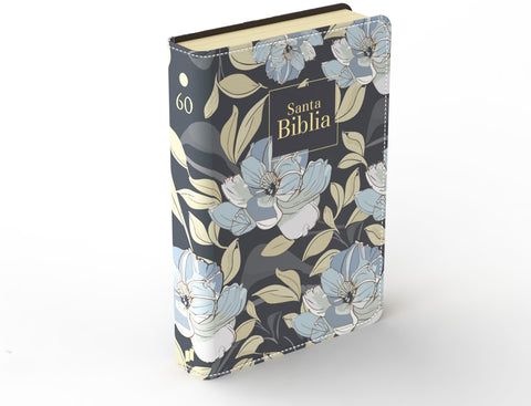 Image of Biblia RVR 1960 Letra Grande Tamaño Manual Símil Piel Flores Azul Oscuro