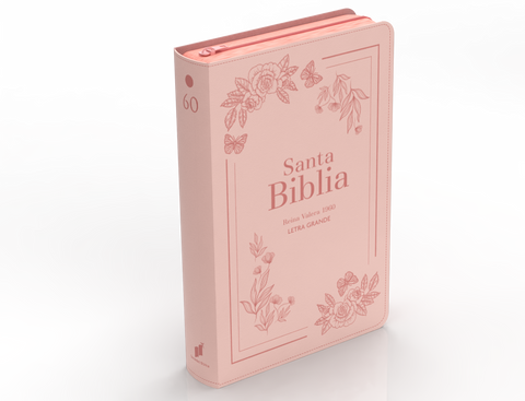 Image of Biblia RVR 1960 Letra Grande Tamaño Manual Símil Piel Flores Rosa con Cierre e Índice