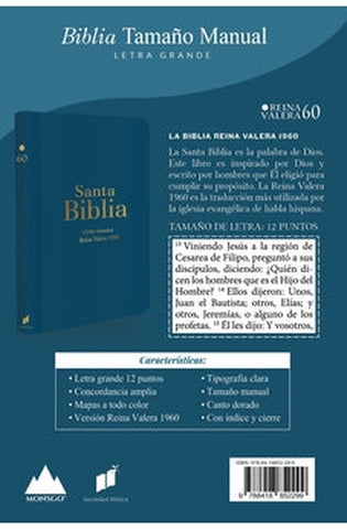 Image of Biblia RVR 1960 Letra Grande Tamaño Manual Azul Acero con Cierre e Índice