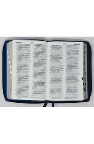 Image of Biblia RVR 1960 Letra Grande Tamaño Manual Tricolor Azúl Crema Azúl Marino con Cierre con Índice