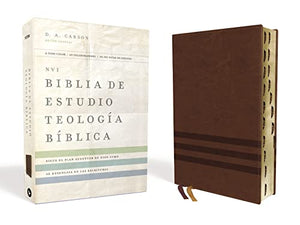 Biblia NVI de Estudio Teología Bíblica Piel Café con Índice Interior a Cuatro Colores