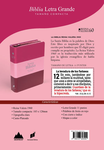 Image of Biblia RVR 1960 Compacta Letra Grande 11 puntos Símil Piel Fucsia Rosado Rojo Granate con Cierre y Índice