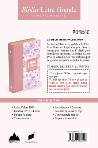 Image of Biblia RVR 1960 Letra Grande Tamaño Manual Símil Piel Rosa Claro