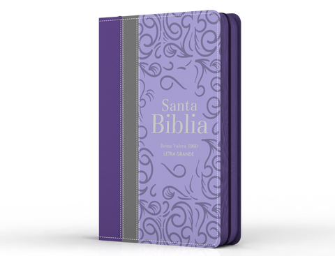 Image of Biblia RVR 1960 Letra Grande Tamaño Manual Tricolor Púrpura Gris Lila con Cierre e Índice